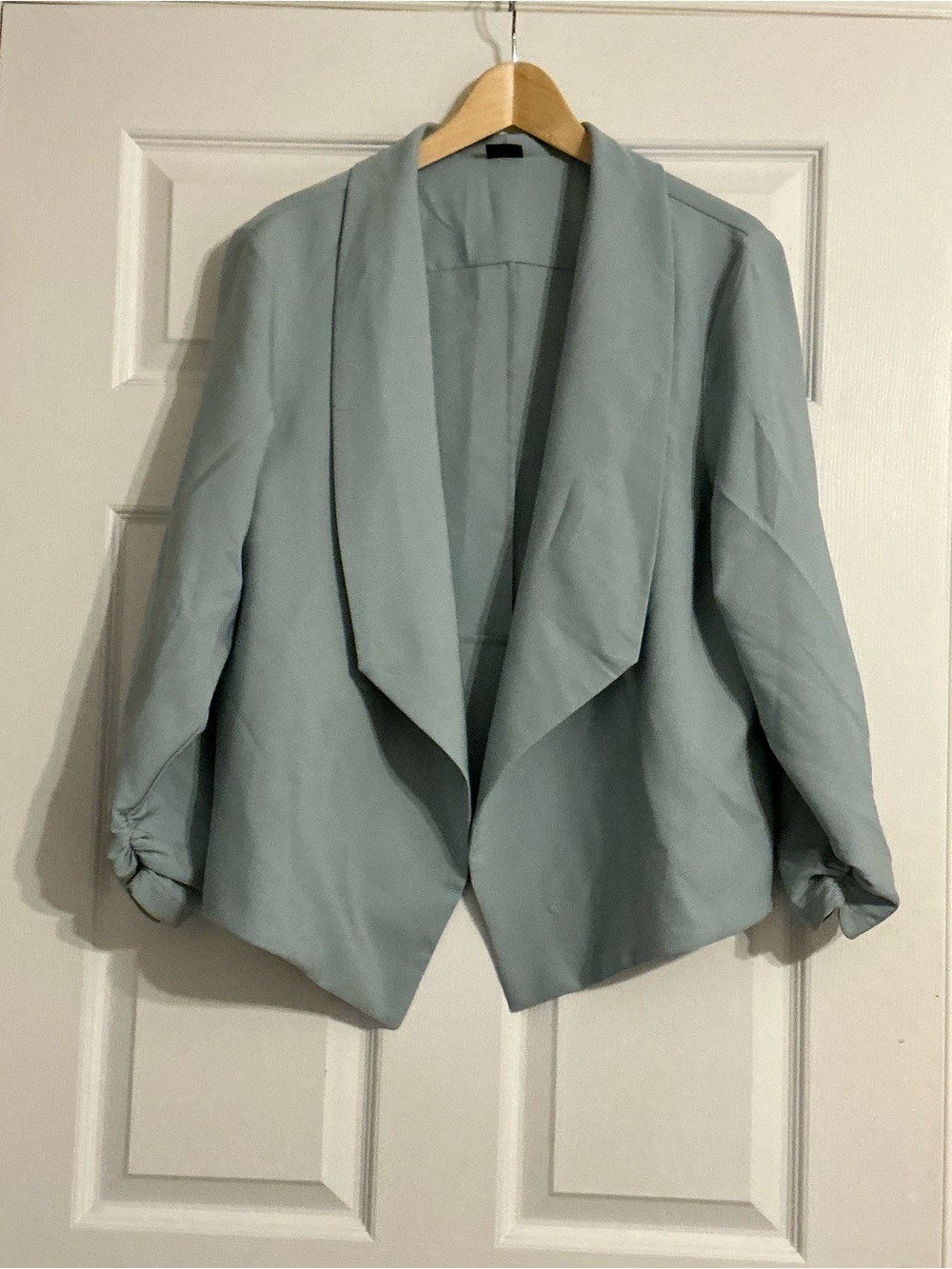 Dusty Teal plus Sized Open Front Draped Blazer